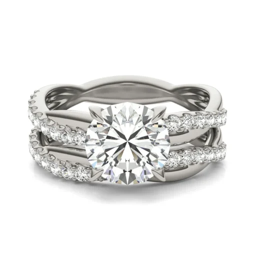 Lab Created Moissanite Twist Engagement Ring Set In 14K White Gold