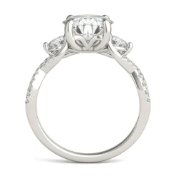 Lab Created Moissanite Twist-Shank Multi-Stone Engagement Ring In 14K White Gold
