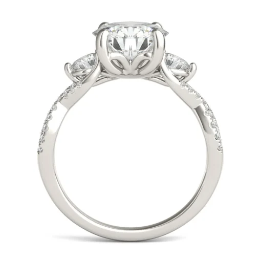Lab Created Moissanite Twist-Shank Multi-Stone Engagement Ring In 14K White Gold