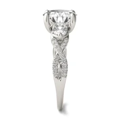 Lab Created Moissanite Twist-Shank Multi-Stone Engagement Ring In 14K White Gold