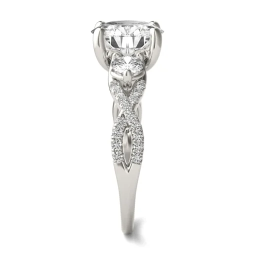 Lab Created Moissanite Twist-Shank Multi-Stone Engagement Ring In 14K White Gold