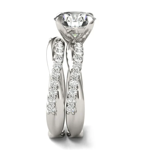 Lab Created Moissanite Twist Engagement Ring Set In 14K White Gold