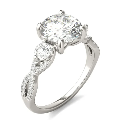 Lab Created Moissanite Twist-Shank Multi-Stone Engagement Ring In 14K White Gold