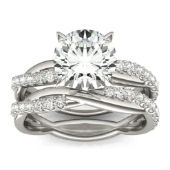 Lab Created Moissanite Twist Engagement Ring Set In 14K White Gold
