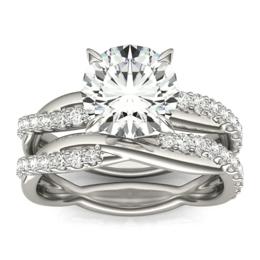 Lab Created Moissanite Twist Engagement Ring Set In 14K White Gold