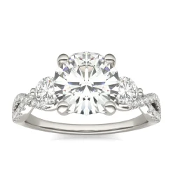 Lab Created Moissanite Twist-Shank Multi-Stone Engagement Ring In 14K White Gold