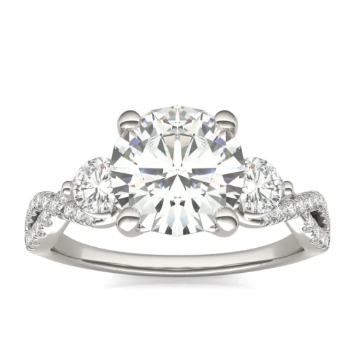 Lab Created Moissanite Twist-Shank Multi-Stone Engagement Ring In 14K White Gold