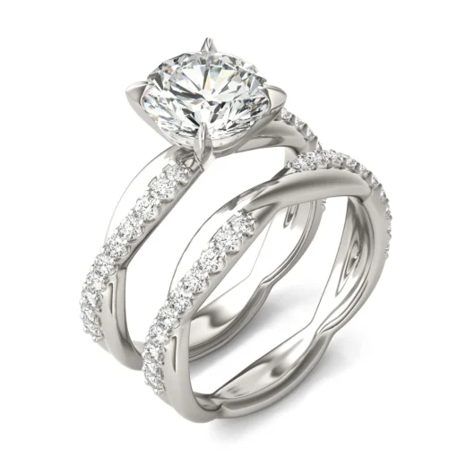 Lab Created Moissanite Twist Engagement Ring Set In 14K White Gold