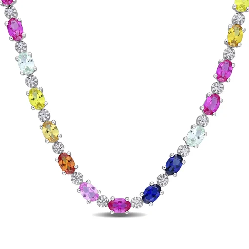 Lab Created Multi-Color Sapphire Tennis Necklace In Sterling Silver