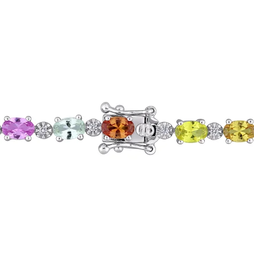 Lab Created Multi-Color Sapphire Tennis Necklace In Sterling Silver