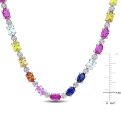 Lab Created Multi-Color Sapphire Tennis Necklace In Sterling Silver