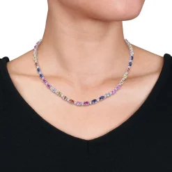 Lab Created Multi-Color Sapphire Tennis Necklace In Sterling Silver