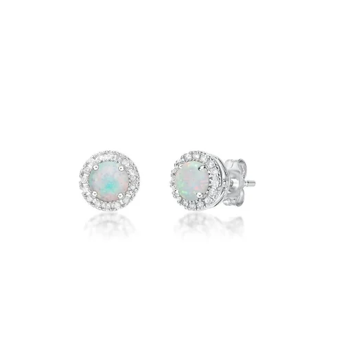 Lab Created Opal & 1/7 Ct. Tw. Diamond Earrings In Sterling Silver