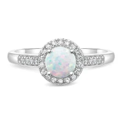 Lab Created Opal & 1/8 Ct. Tw. Diamond Ring In Sterling Silver