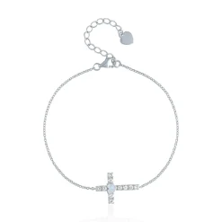 Lab Created Opal & Lab Created White Sapphire Cross Bracelet In Sterling Silver