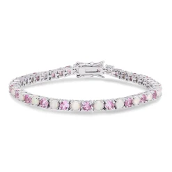 Lab Created Opal & Pink Sapphire Bracelet In Sterling Silver