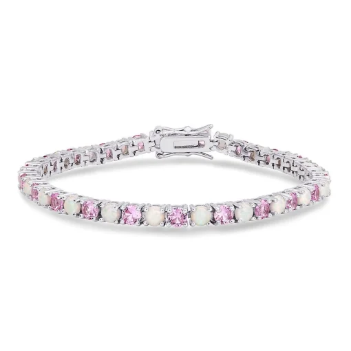 Lab Created Opal & Pink Sapphire Bracelet In Sterling Silver