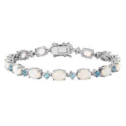Lab Created Opal & Swiss Blue Topaz Tennis Bracelet In Sterling Silver