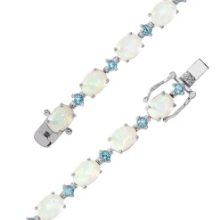 Lab Created Opal & Swiss Blue Topaz Tennis Bracelet In Sterling Silver