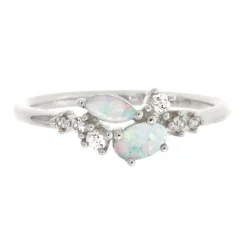 Lab Created Opal & White Sapphire Stack Ring In Sterling Silver
