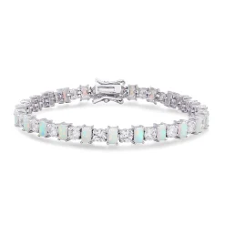 Lab Created Opal & White Sapphire Bracelet In Sterling Silver