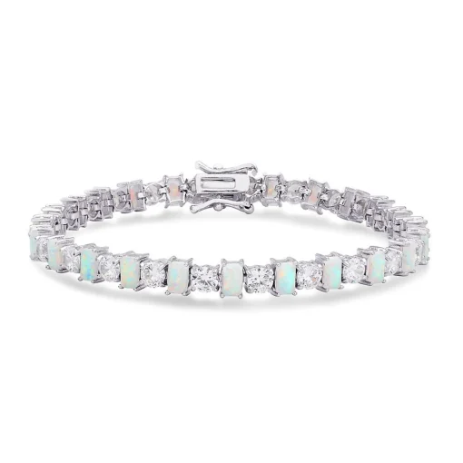 Lab Created Opal & White Sapphire Bracelet In Sterling Silver