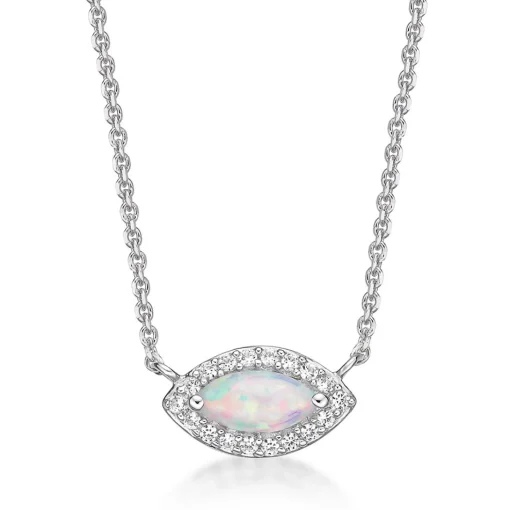 Lab Created Opal & White Sapphire Necklace In Sterling Silver