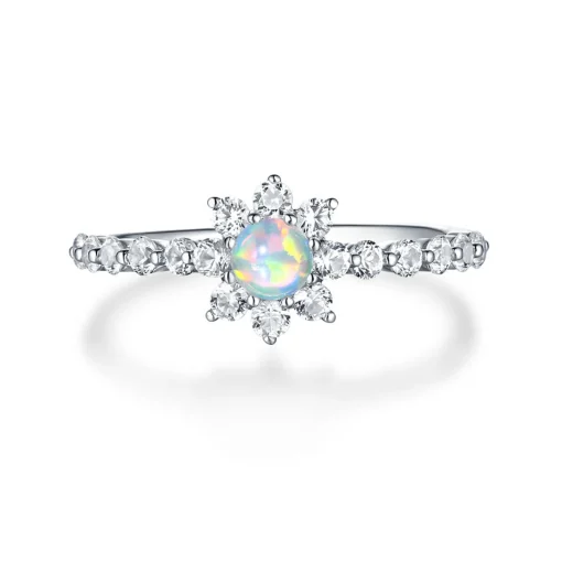 Lab Created Opal & White Sapphire Stack Ring In Sterling Silver