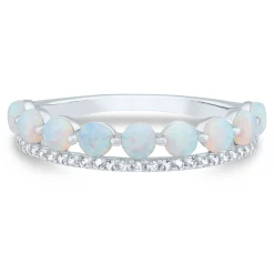 Lab Created Opal And Lab Created White Sapphire Stack Ring In Sterling Silver