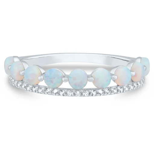 Lab Created Opal And Lab Created White Sapphire Stack Ring In Sterling Silver