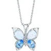 Lab Created Opal, Blue Topaz & Diamond Butterfly Pendant In 10K White Gold