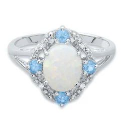 Lab Created Opal, Blue Topaz & Diamond Ring In Sterling Silver