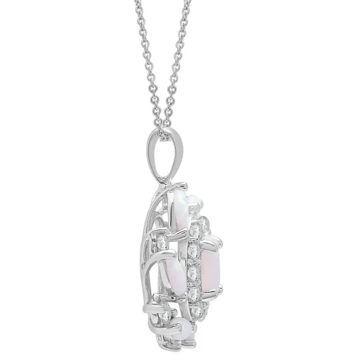 Lab Created Opal Pendant With Double Halo In Sterling Silver