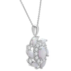 Lab Created Opal Pendant With Double Halo In Sterling Silver