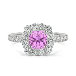 Lab Created Pink Sapphire & Moissanite Halo Ring In 14K White Gold (1 1/10 Ct. Tw.)