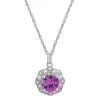 Lab Created Pink Sapphire Pendant With Diamond Halo In Sterling Silver