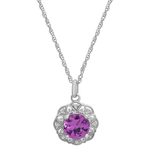 Lab Created Pink Sapphire Pendant With Diamond Halo In Sterling Silver