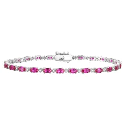 Lab Created Ruby & Diamond Bracelet In Sterling Silver