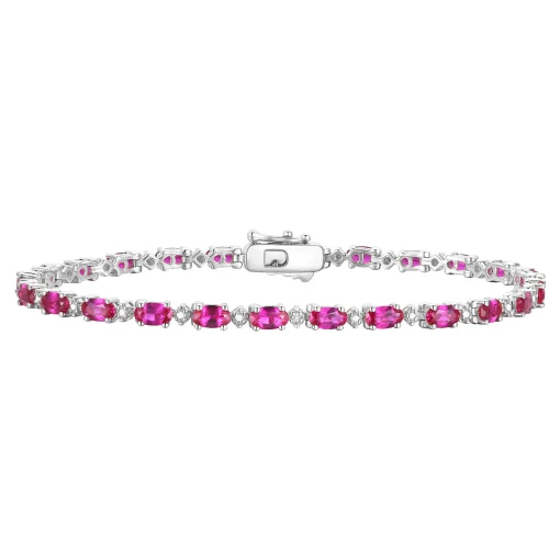 Lab Created Ruby & Diamond Bracelet In Sterling Silver