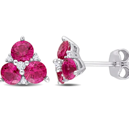 Lab Created Ruby & Lab Created White Sapphire Earrings In Sterling Silver
