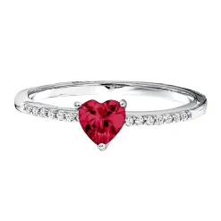Lab Created Ruby & Lab Created White Sapphire Heart Stack Ring In Sterling Silver