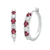 Lab Created Ruby & White Sapphire Hoop Earrings In Sterling Silver