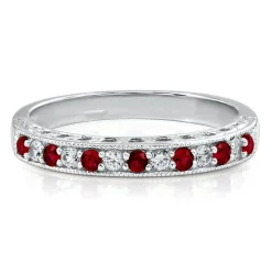 Lab Created Ruby & White Sapphire Stack Ring In Sterling Silver