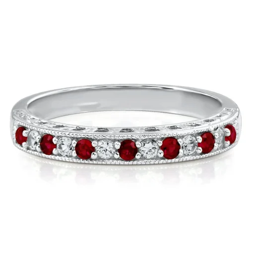Lab Created Ruby & White Sapphire Stack Ring In Sterling Silver