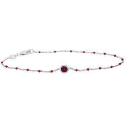 Lab Created Ruby And Beaded Enamel Bracelet In Sterling Silver