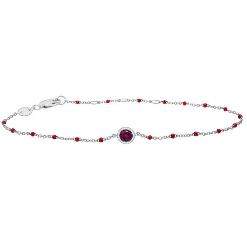 Lab Created Ruby And Beaded Enamel Bracelet In Sterling Silver