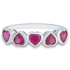 Lab Created Ruby Heart Stack Ring In Sterling Silver