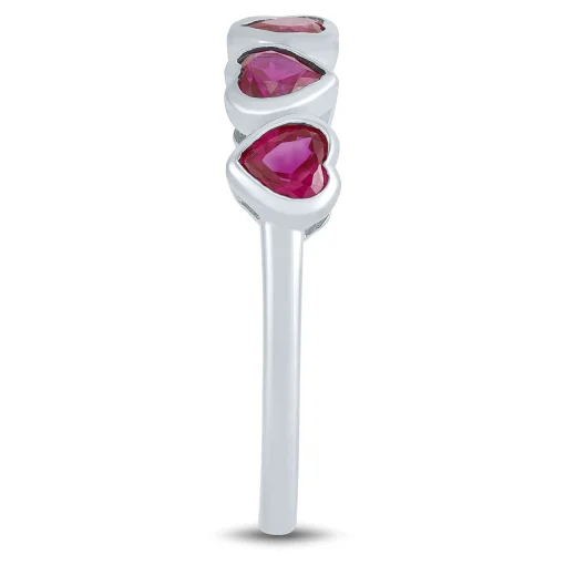 Lab Created Ruby Heart Stack Ring In Sterling Silver