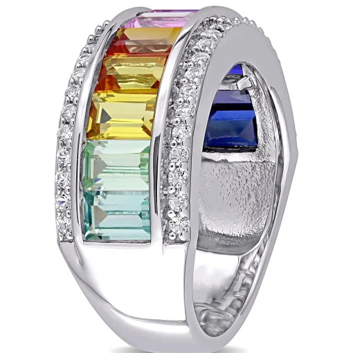 Lab Created Sapphire Spectrum Ring In Sterling Silver