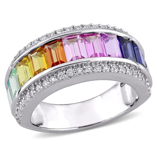 Lab Created Sapphire Spectrum Ring In Sterling Silver